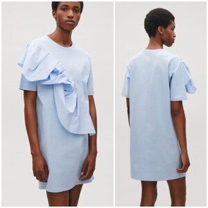 COS Tee Shirt Dress Tunic Periwinkle Blue Ruffle Architectural size S Minimalist